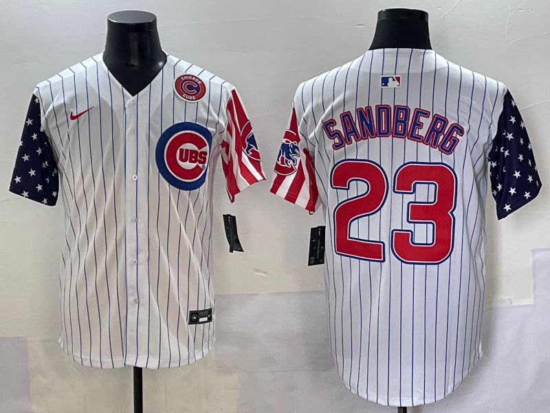 Men 2025 Chicago Cubs #23 Sandberg White Stripe a generation of national flags Joint Name Nike MLB Jersey style 5